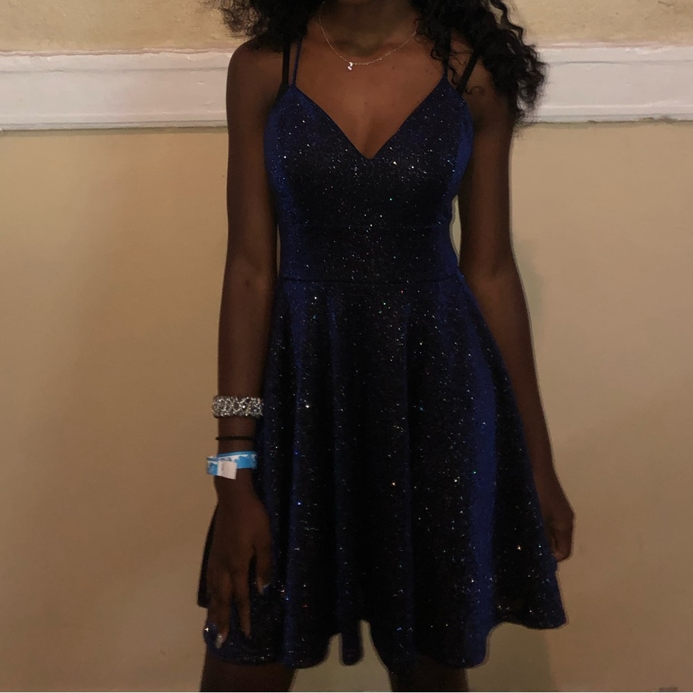 Sparkly midnight blue skater dress
